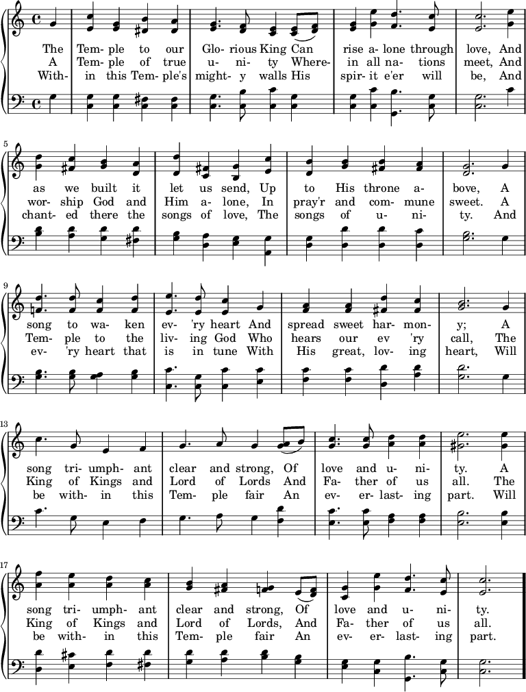 Musical score for Temple Song